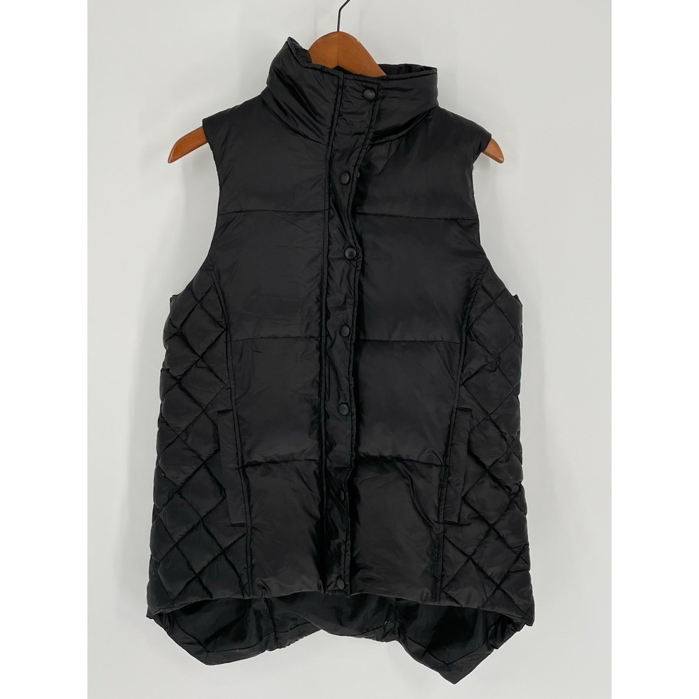 GH Bass CO Womens Medium Black Vest Down Feather Full Zip Snap Puffer‎ Knit Back